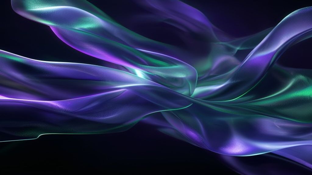Modern abstract visualization of vibe coding. Iridescent, fluid ribbons of light swirling in a dark, minimalist void. So