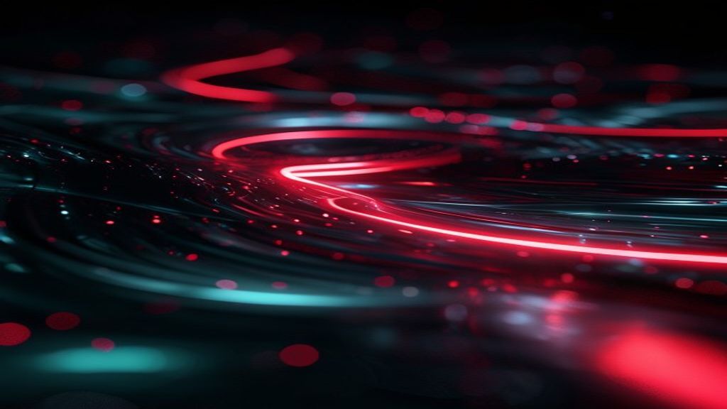 Modern abstract visualization of binary data streams. A singular glowing red thread of an insider trade is tracked by a 