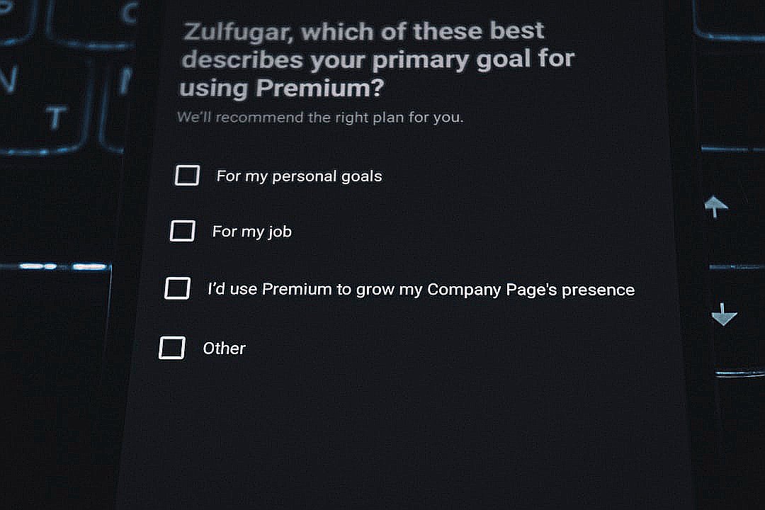 Survey asking about premium subscription goals.