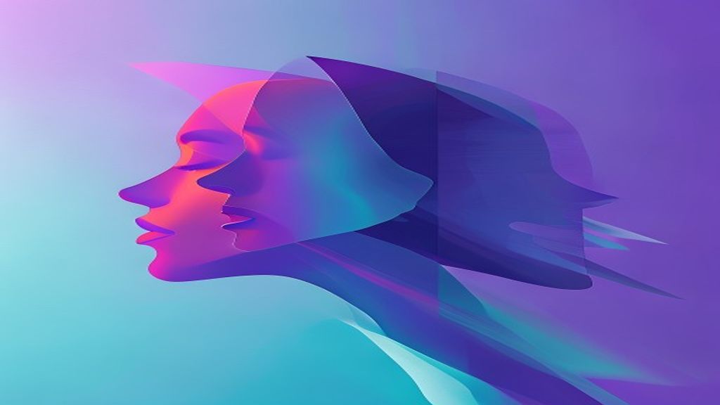 A stylized silhouette fragmented into three distinct translucent layers, shifting slightly to create a 3D parallax illus