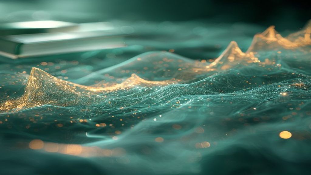 Abstract photorealistic visualization of a voice frequency waveform sculpted from translucent frosted glass and glowing 
