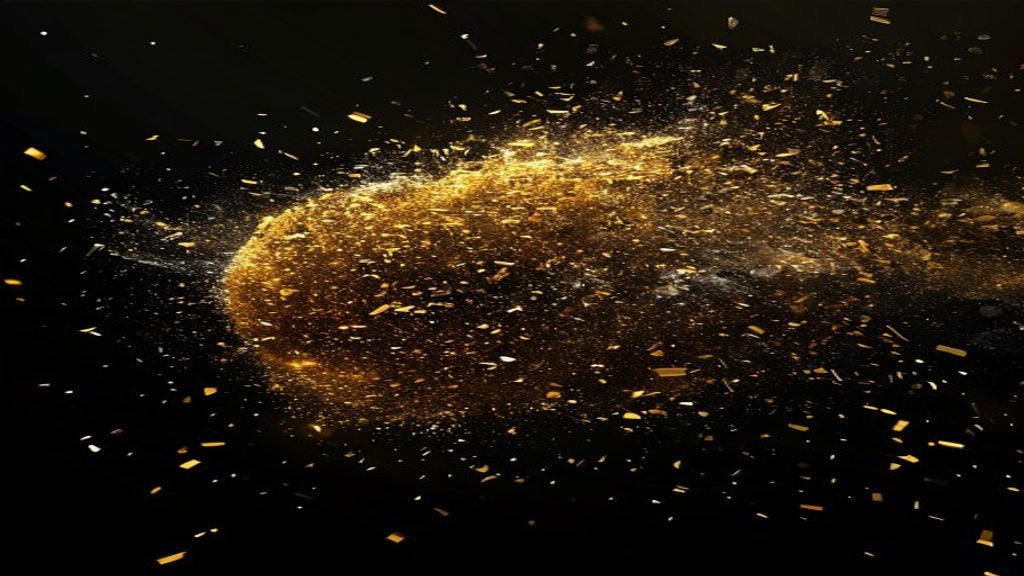 Modern abstract representation of data compression. A massive wave of complex digital particles condensing into a tiny, 