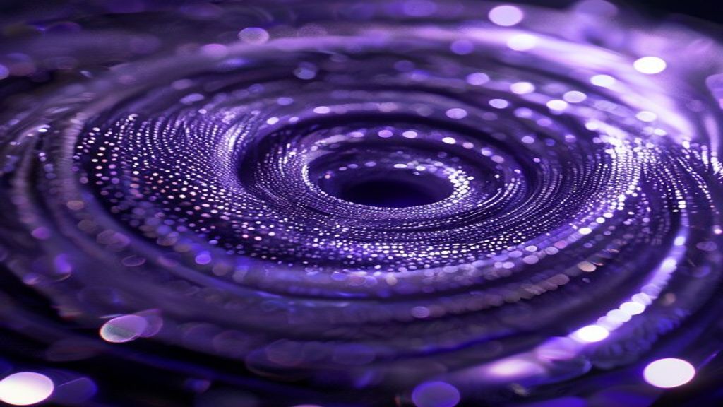 Abstract modern composition of a trillion glowing micro-spheres forming a massive, swirling vortex of data. Sharp focus,