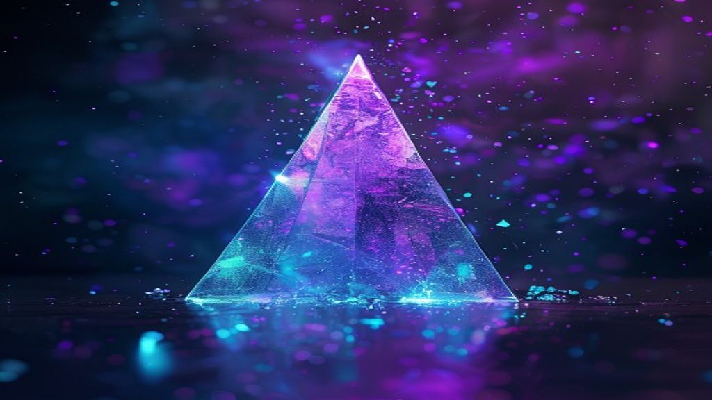 Modern abstract visualization of a holographic stream of light particles converging into a structured geometric prism. D
