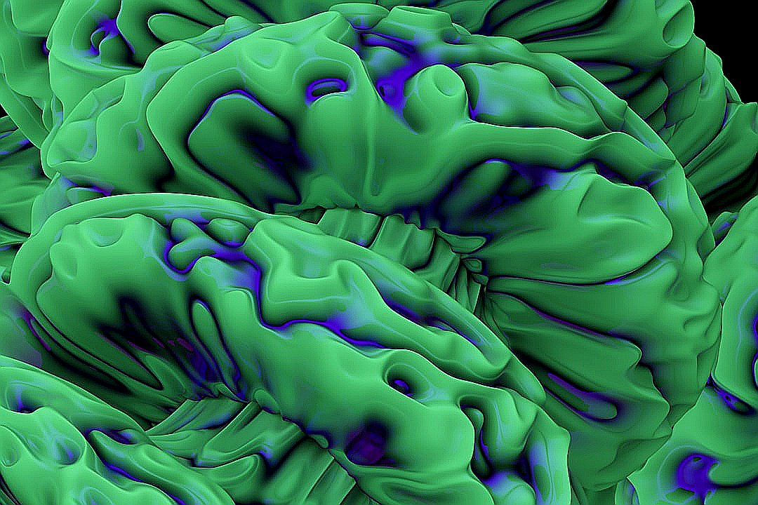 a close up of a green and blue object