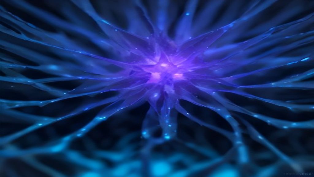 Abstract close-up of a complex neural network structure resembling a crystalline hive. Shimmering silver filaments fract