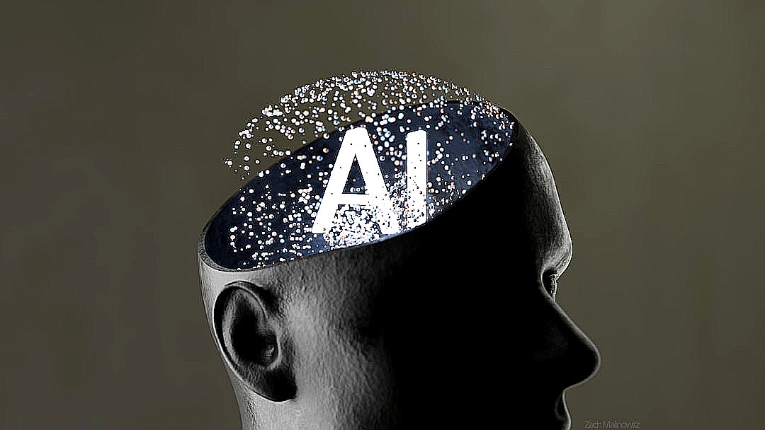 Artificial intelligence concept within a human head