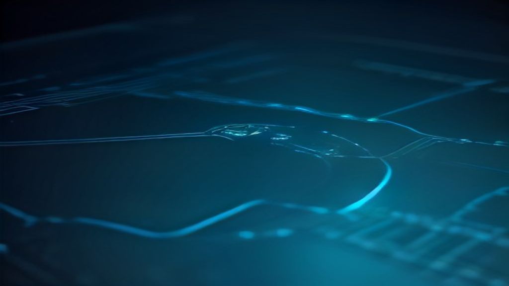 A photorealistic macro shot of a futuristic circuit board where data streams manifest as flowing liquid mercury. Electri