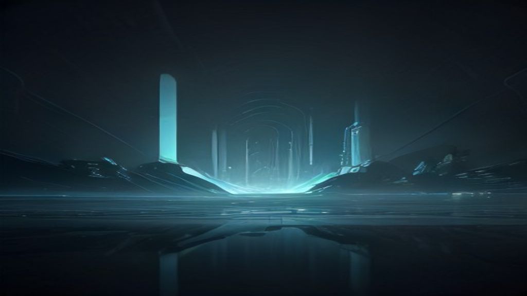 A wide shot of a futuristic motherboard landscape. Integrated circuits transforming into glowing liquid gold conduits. A