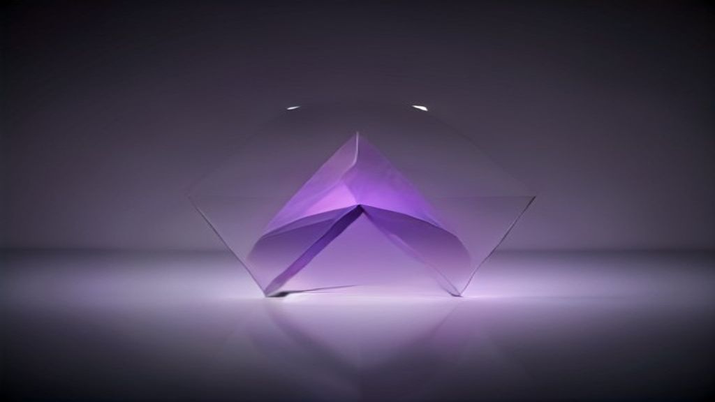 A conceptual shot of a glass prism splitting a single beam of white light into a complex, structured geometric web of co