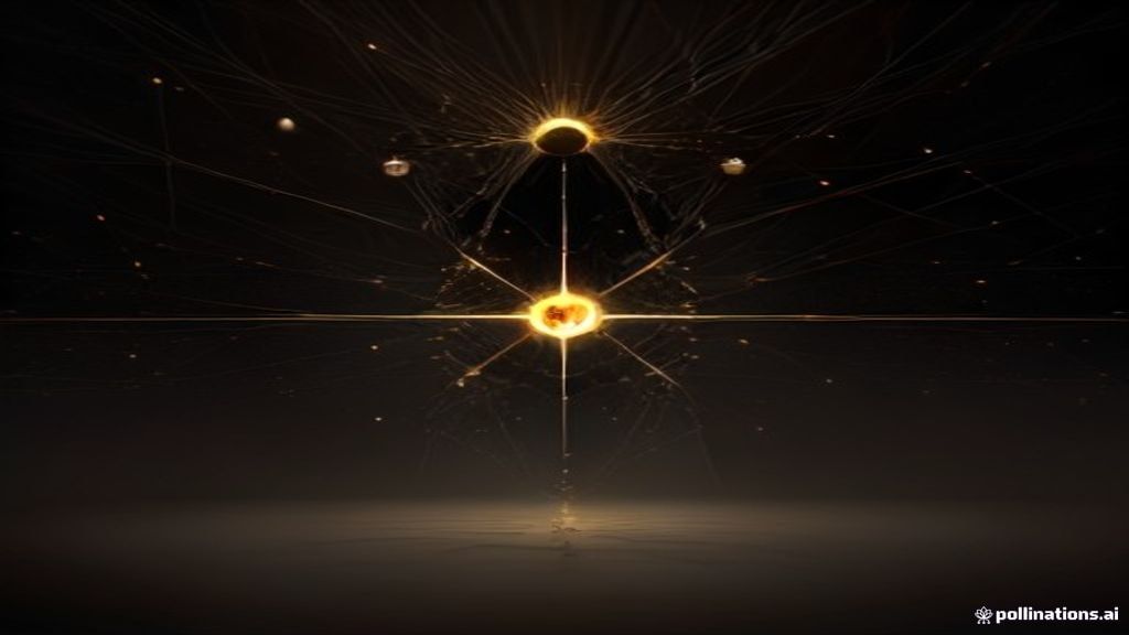 Abstract modern visualization of a digital network. Interconnected crystalline nodes and shimmering gold circuitry expan