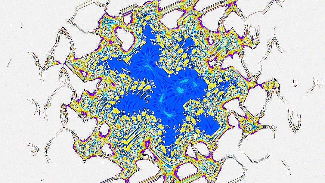 Abstract blue and yellow fractal pattern on white