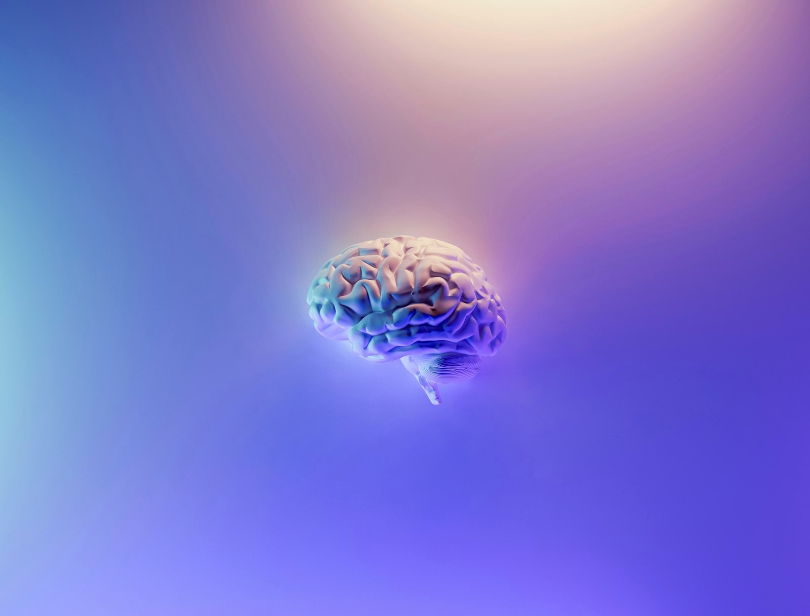 iridescent brain render on blue purple background
