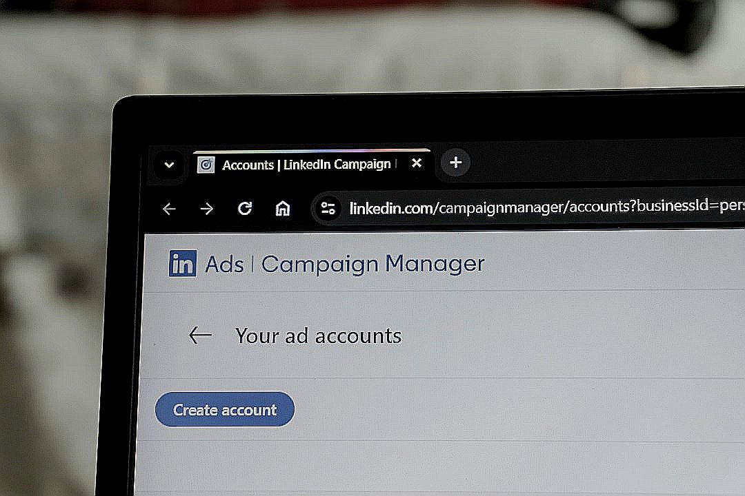 Linkedin ads campaign manager interface on laptop screen