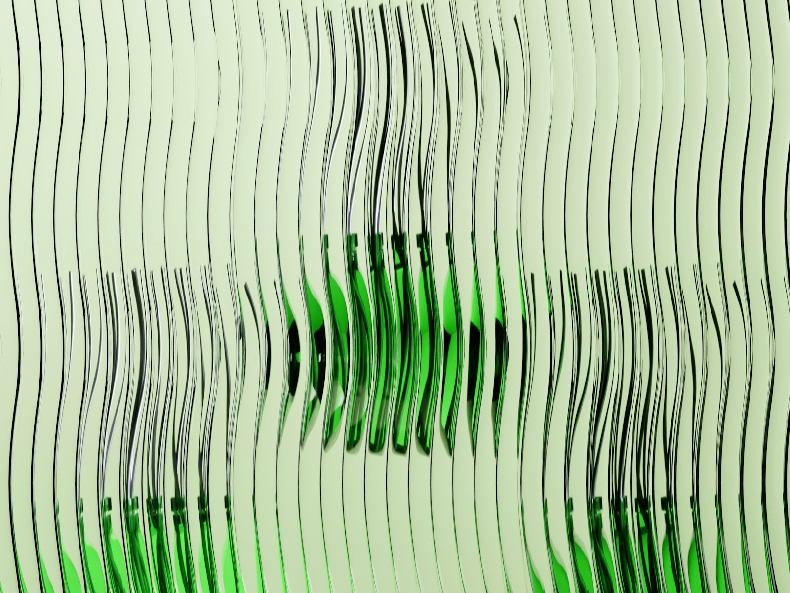 Abstract pattern of green and silver wavy lines