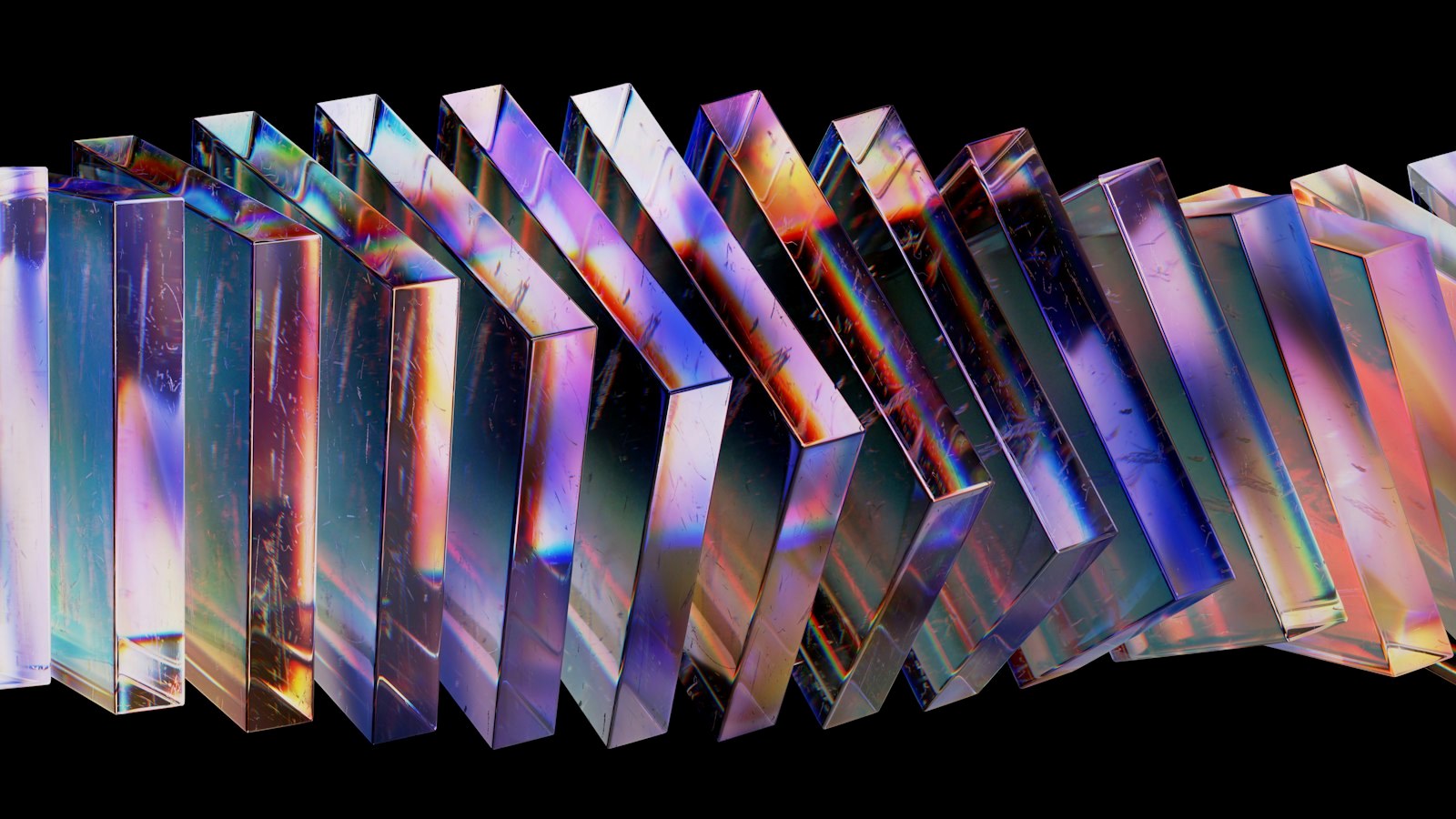 a group of glass blocks sitting next to each other