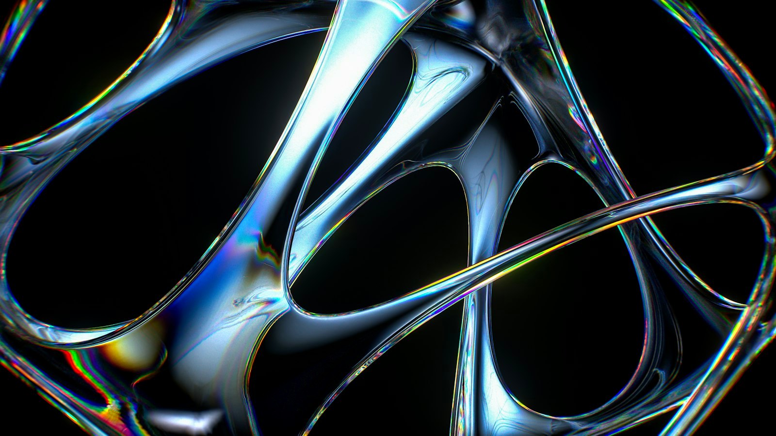 Abstract glass structure with iridescent light reflections