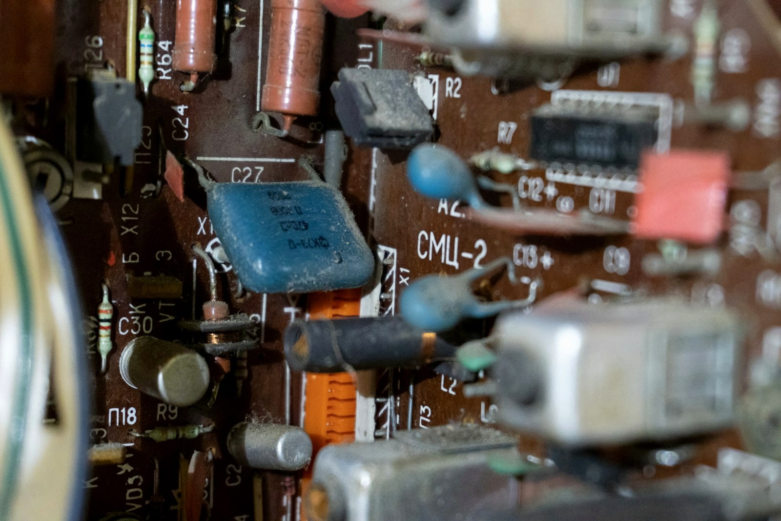 Close-up of electronic components on a circuit board